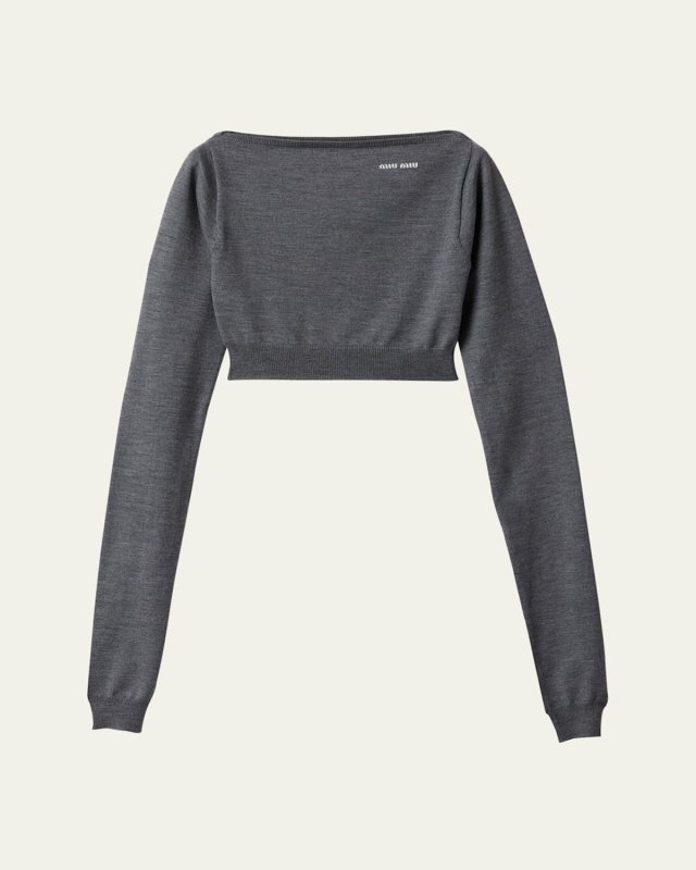 Boat-Neck Long-Sleeve Crop Sweater